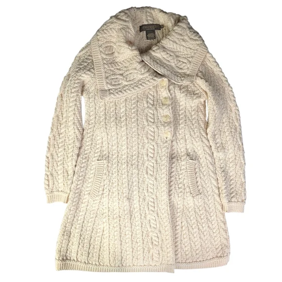 Inis Crafts Chunky Cream Wool Longline Cardigan size - Picture 7 of 15